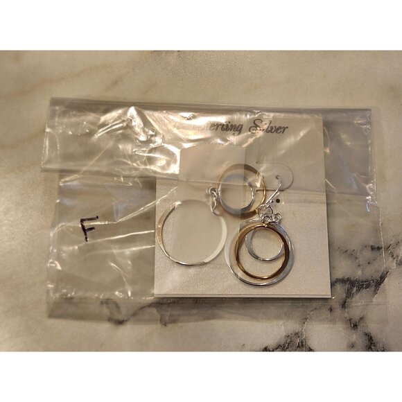 Sterling Silver & Gold-Tone Triple Circle Dangle Earrings - Picture 2 of 5